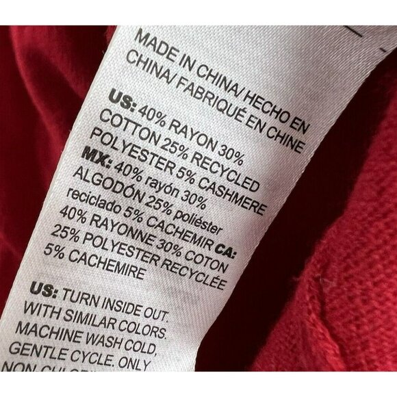 Chicos Sweater Top L or 2 Cashmere Blend Solid Red Turtle Neck Asymmetrical Hem - Picture 5 of 7